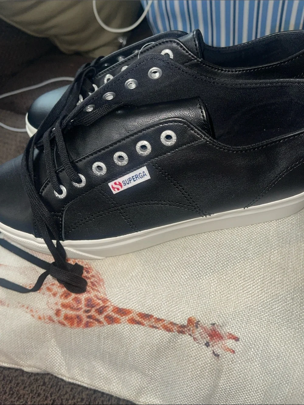 Superga Black Low-Top Platform Sneaker with White Sole